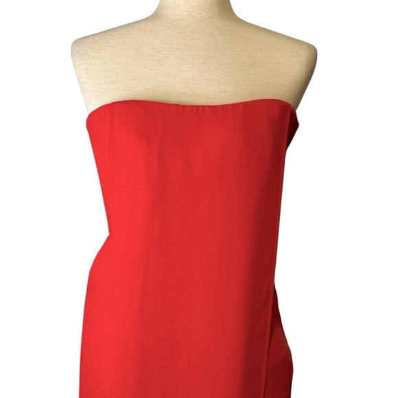 BCBGMaxAzria Jesse Ambrosia Lipstick Red Strapless Chiffon Tulip Dress 4R NWT - Picture 2 of 12